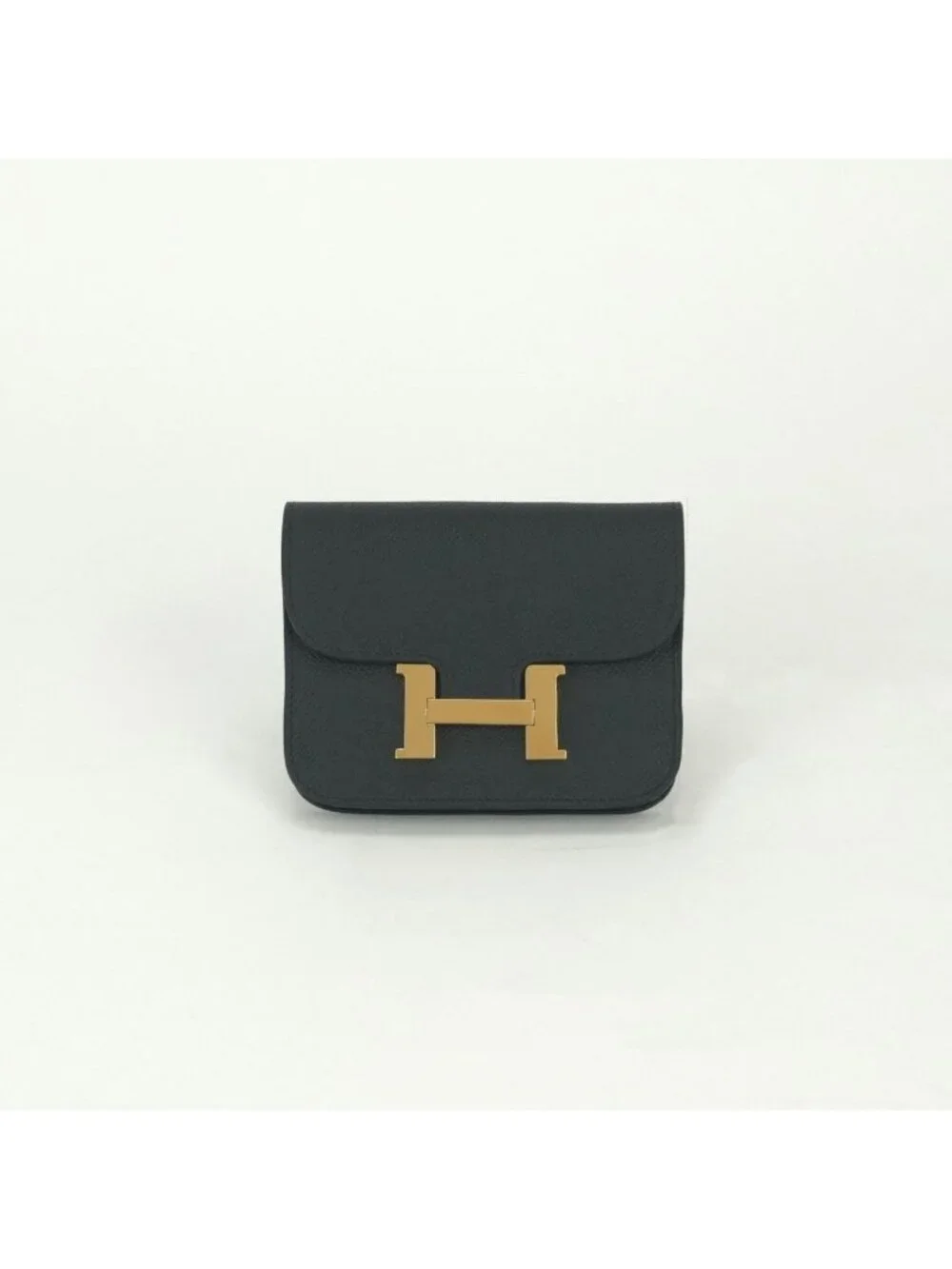 Hermes Constance Slim Wallet Bifold Mini Epsom Noir Black Gold Veau